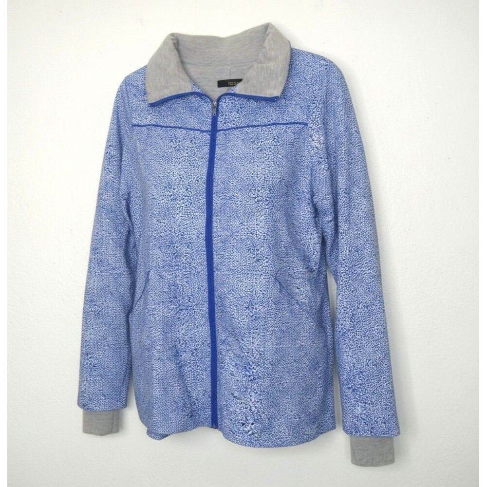 RENUAR Womens Blue White Hooded Lined Zip Up Jacket